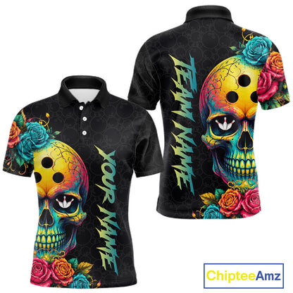 Funny Sugar Skull Bowling Shirt for Men Custom Bowling Jersey Polo & Quarter-Zip QZT1353