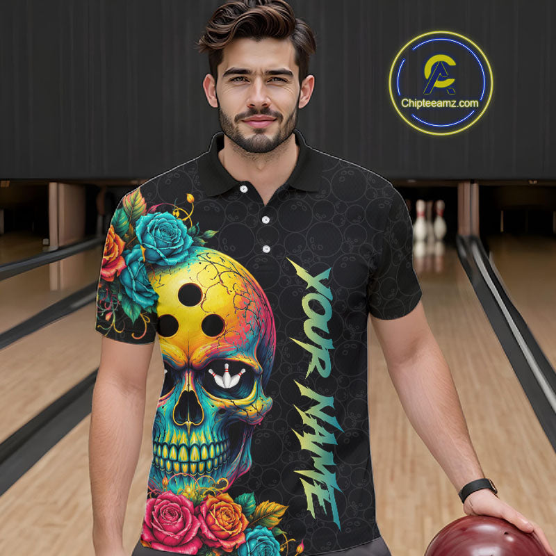 Funny Sugar Skull Bowling Shirt for Men Custom Bowling Jersey Polo & Quarter-Zip QZT1353