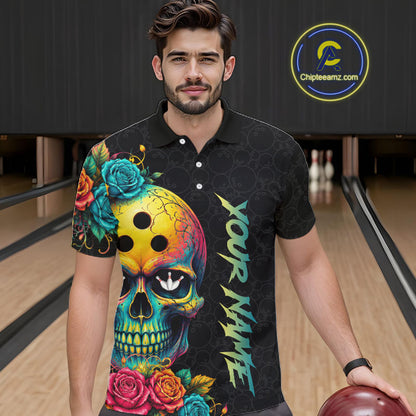 Funny Sugar Skull Bowling Shirt for Men Custom Bowling Jersey Polo & Quarter-Zip QZT1353