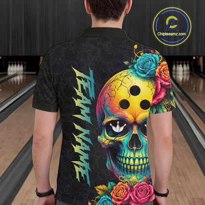 Funny Sugar Skull Bowling Shirt for Men Custom Bowling Jersey Polo & Quarter-Zip QZT1353