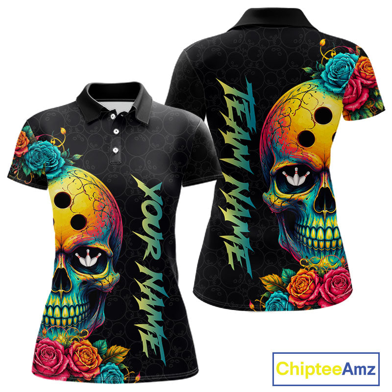 Funny Sugar Skull Bowling Shirt for Women Custom Bowling Jersey Polo & Quarter-Zip QZT1353