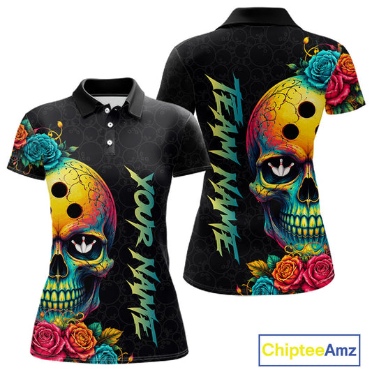 Funny Sugar Skull Bowling Shirt for Women Custom Bowling Jersey Polo & Quarter-Zip QZT1353