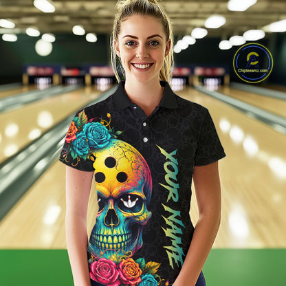 Funny Sugar Skull Bowling Shirt for Women Custom Bowling Jersey Polo & Quarter-Zip QZT1353