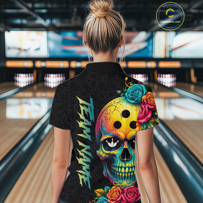 Funny Sugar Skull Bowling Shirt for Women Custom Bowling Jersey Polo & Quarter-Zip QZT1353