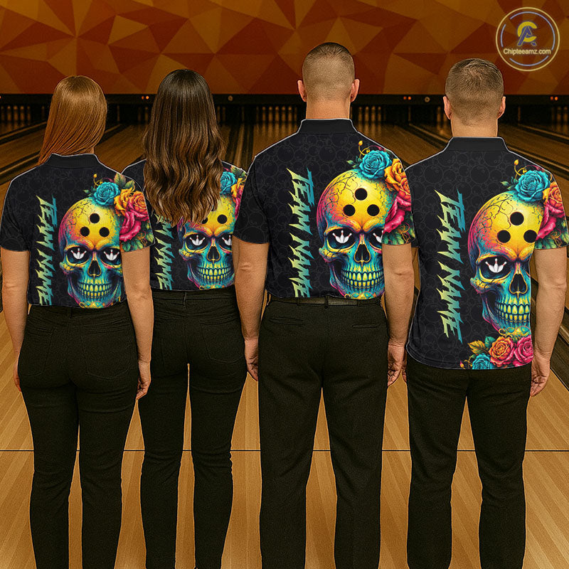 Funny Sugar Skull Bowling Shirt for Men Custom Bowling Jersey Polo & Quarter-Zip QZT1353