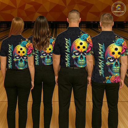 Funny Sugar Skull Bowling Shirt for Men Custom Bowling Jersey Polo & Quarter-Zip QZT1353