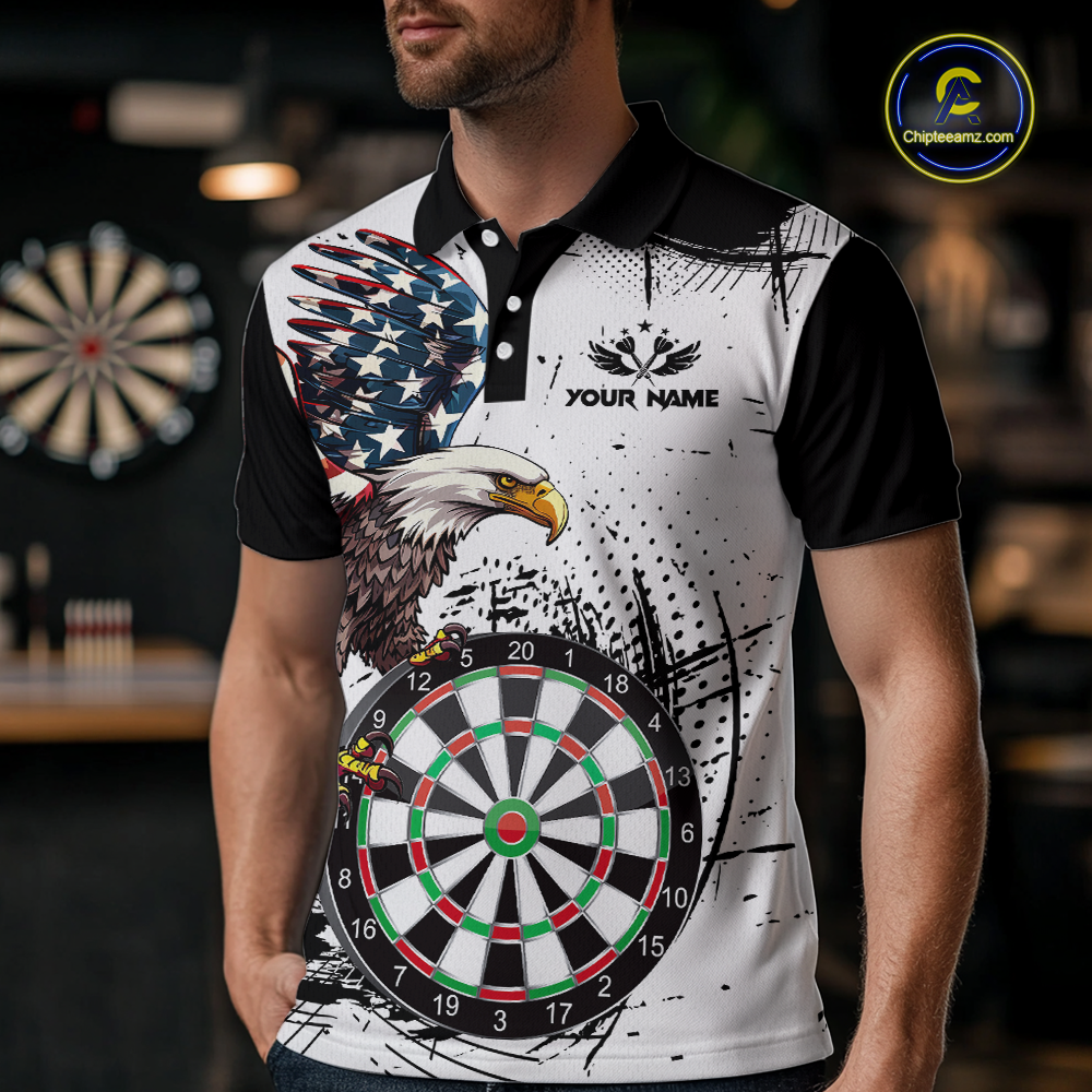 Custom American Eagle Dart Shirs for Men Patriotic Dartboard Shirt Gift Dart Jersey DHT4