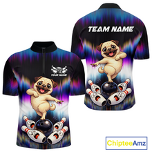 Load image into Gallery viewer, Custom Colorful Funny Pug Dog Bowling Shirt Bowling Jersey for Men Polo &amp; 1/4-Zip Bowling Outfit QZT905