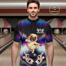 Load image into Gallery viewer, Custom Colorful Funny Pug Dog Bowling Shirt Bowling Jersey for Men Polo &amp; 1/4-Zip Bowling Outfit QZT905