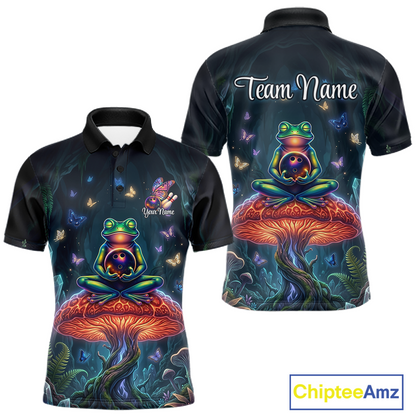 Custom Zen Frog Bowling Shirt for Men Meditation Style Bowling Jersey Polo & 1/4-Zip QZT991