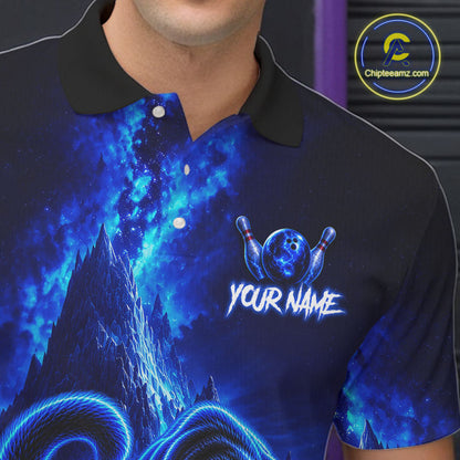 Custom Neon Blue Panther Bowling Shirt for Men Cool Bowling Jersey Bowling Outfit QZT1358