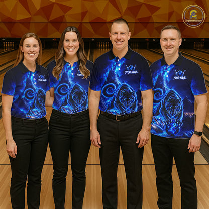 Custom Neon Blue Panther Bowling Shirt for Men Cool Bowling Jersey Bowling Outfit QZT1358