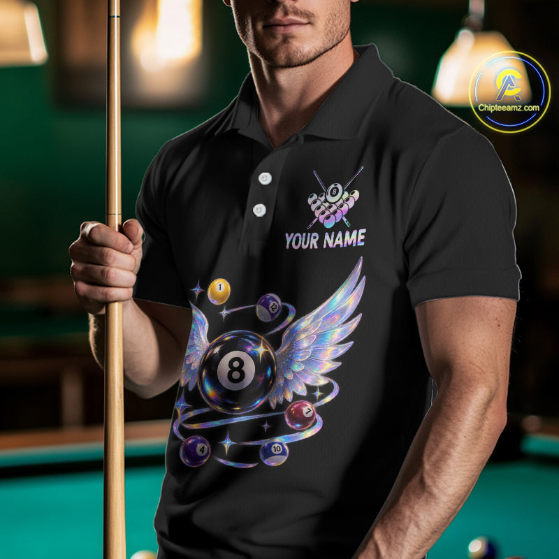 Custom Holographic 8 Ball Wings Billiard Shirts Funny Pool Jersey for Men BHT128