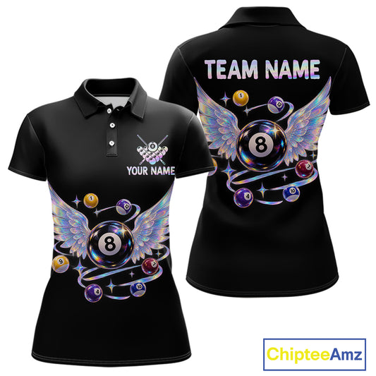 Custom Holographic 8 Ball Wings Billiard Shirts Funny Pool Jersey for Women BHT128