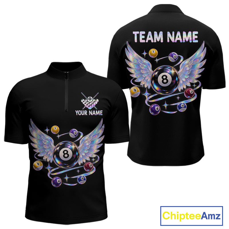 Custom Holographic 8 Ball Wings Billiard Shirts Funny Pool Jersey for Men BHT128