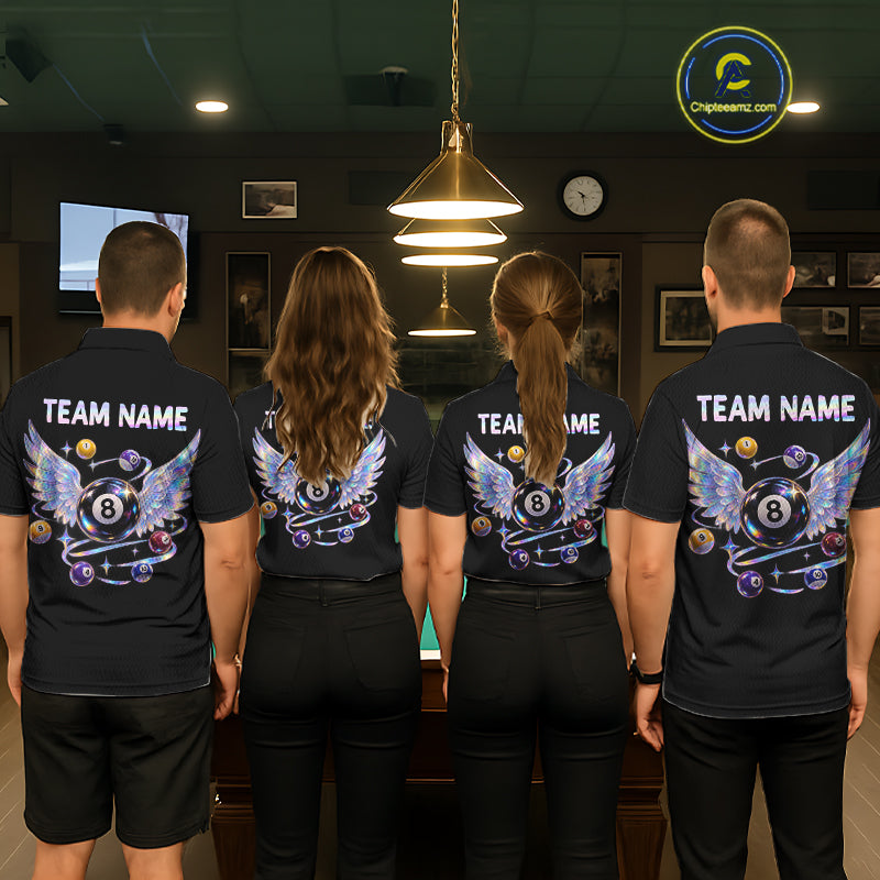 Custom Holographic 8 Ball Wings Billiard Shirts Funny Pool Jersey for Men BHT128