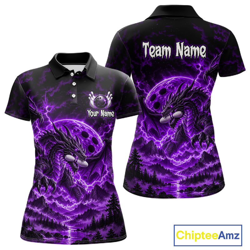 Custom Thunder Lightning Dragon Bowling Shirt for Women Purple Bowling Jersey Polo & Quarter-Zip QZT1362