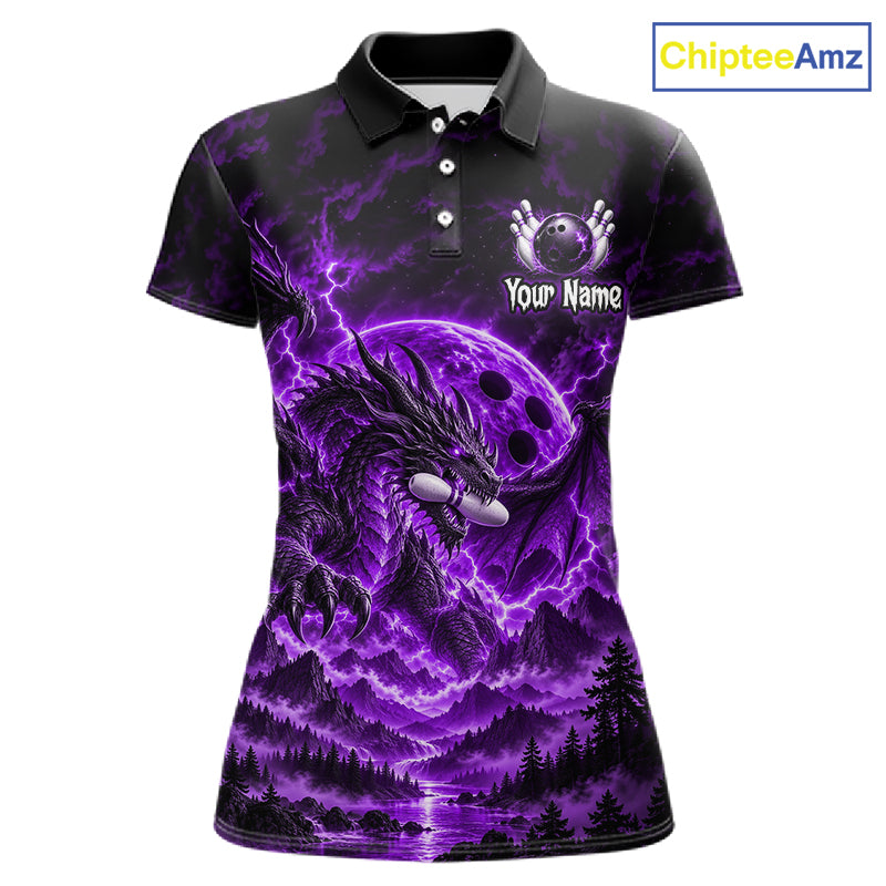 Custom Thunder Lightning Dragon Bowling Shirt for Women Purple Bowling Jersey Polo & Quarter-Zip QZT1362