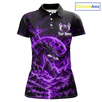 Custom Thunder Lightning Dragon Bowling Shirt for Women Purple Bowling Jersey Polo & Quarter-Zip QZT1362