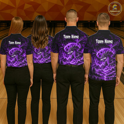 Custom Thunder Lightning Dragon Bowling Shirt for Men Purple Bowling Jersey Polo & Quarter-Zip QZT1362