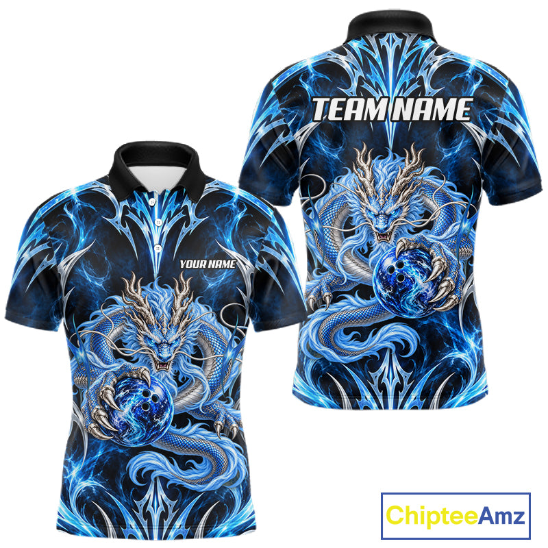 Custom Thunder Dragon Bowling Shirt Blue Tribal Bowling Jersey Polo & Quarter-Zip QZT1364