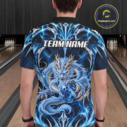 Custom Thunder Dragon Bowling Shirt Blue Tribal Bowling Jersey Polo & Quarter-Zip QZT1364