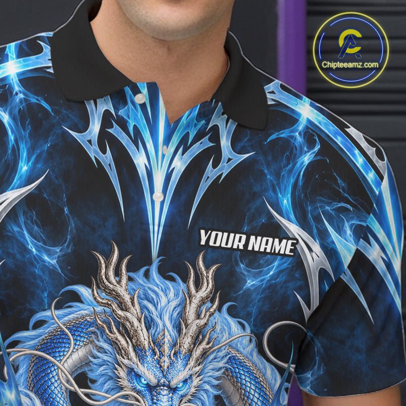 Custom Thunder Dragon Bowling Shirt Blue Tribal Bowling Jersey Polo & Quarter-Zip QZT1364