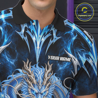 Custom Thunder Dragon Bowling Shirt Blue Tribal Bowling Jersey Polo & Quarter-Zip QZT1364
