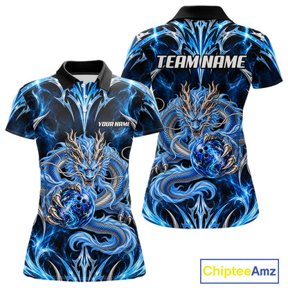 Custom Thunder Dragon Bowling Shirt Blue Tribal Bowling Jersey Polo & Quarter-Zip QZT1364