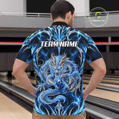 Custom Thunder Dragon Bowling Shirt Blue Tribal Bowling Jersey Polo & Quarter-Zip QZT1364