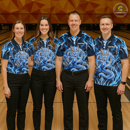 Custom Thunder Dragon Bowling Shirt Blue Tribal Bowling Jersey Polo & Quarter-Zip QZT1364