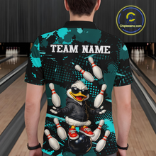 Load image into Gallery viewer, Custom Turquoise Funny Duck Bowling Shirt for Men Bowling Jersey Polo &amp; 1/4 Zip Bowling Outfit QZT943