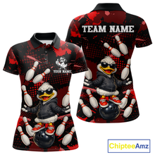 Load image into Gallery viewer, Custom Red Funny Duck Bowling Shirt for Women Bowling Jersey Polo &amp; 1/4 Zip Bowling Outfit QZT943