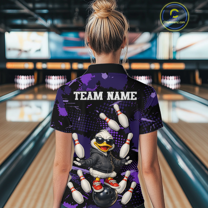 Custom Purple Funny Duck Bowling Shirt for Women Bowling Jersey Polo & 1/4 Zip Bowling Outfit QZT943