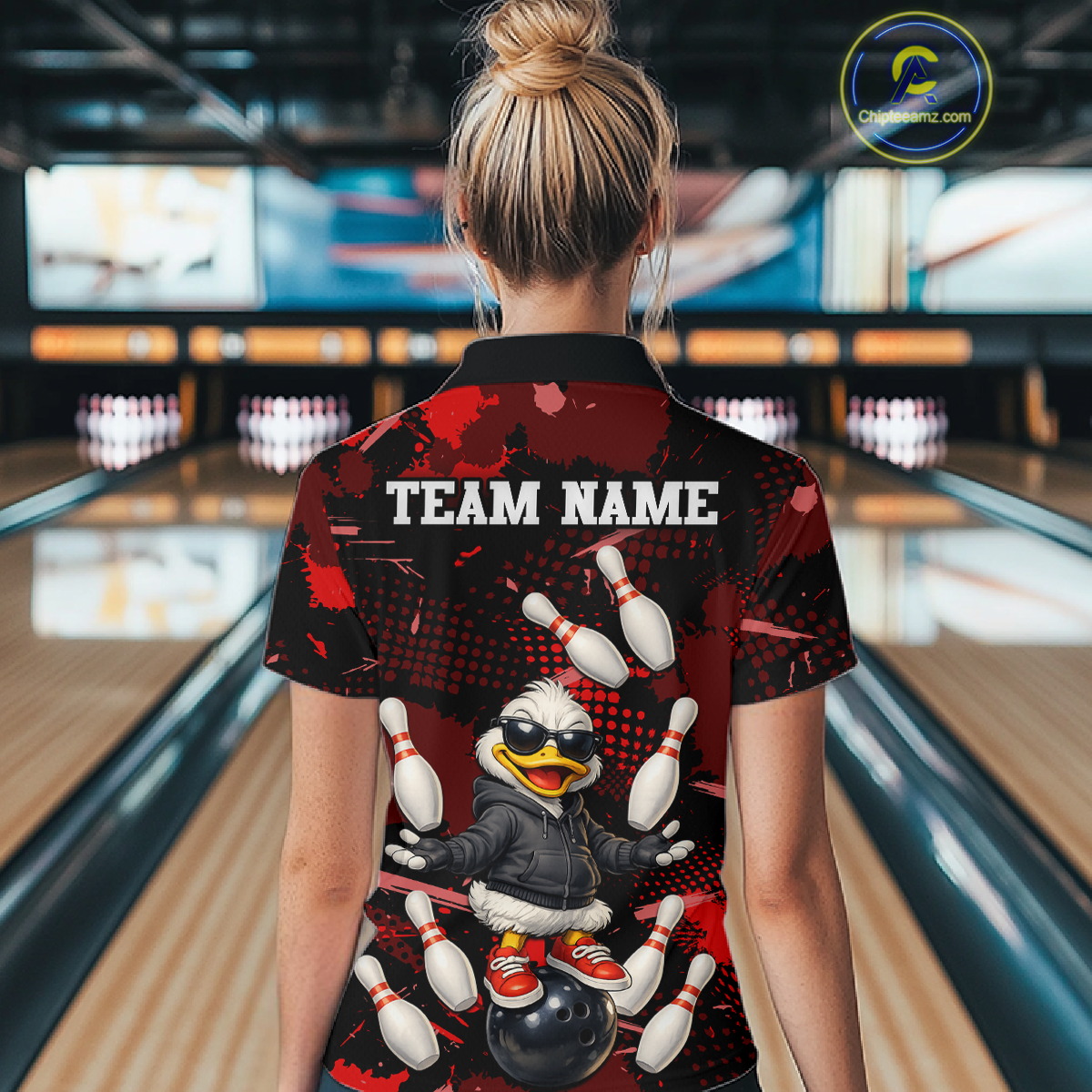 Custom Red Funny Duck Bowling Shirt for Women Bowling Jersey Polo & 1/4 Zip Bowling Outfit QZT943