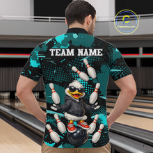 Load image into Gallery viewer, Custom Turquoise Funny Duck Bowling Shirt for Men Bowling Jersey Polo &amp; 1/4 Zip Bowling Outfit QZT943