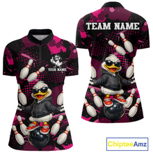 Load image into Gallery viewer, Custom Pink Funny Duck Bowling Shirt for Women Bowling Jersey Polo &amp; 1/4 Zip Bowling Outfit QZT943