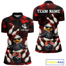 Load image into Gallery viewer, Custom Red Funny Duck Bowling Shirt for Women Bowling Jersey Polo &amp; 1/4 Zip Bowling Outfit QZT943