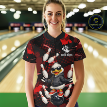 Load image into Gallery viewer, Custom Red Funny Duck Bowling Shirt for Women Bowling Jersey Polo &amp; 1/4 Zip Bowling Outfit QZT943