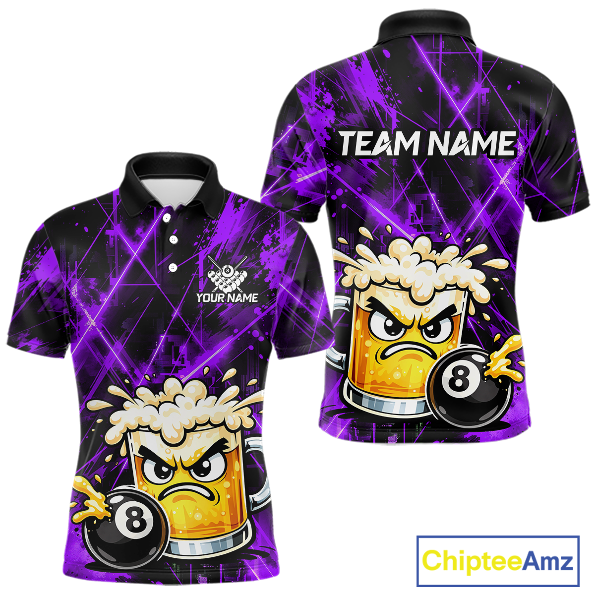 Custom Purple Funny Beer Billiard Shirt for Men Billiard Jersey 8 Ball Pool Shirt Outfit BHT23