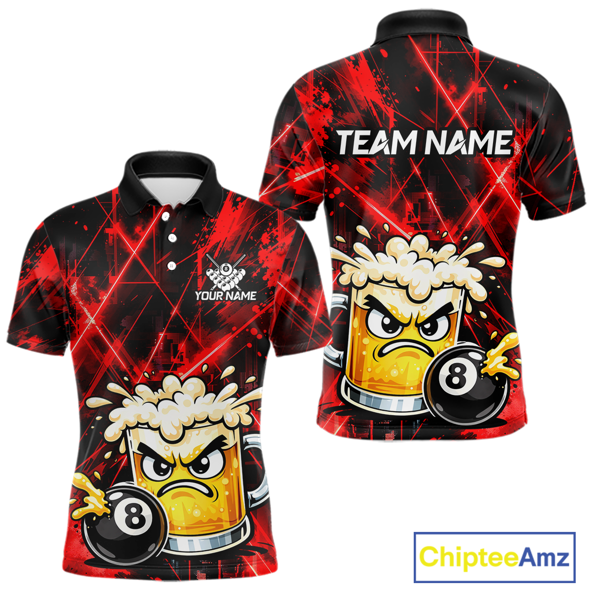 Custom Red Funny Beer Billiard Shirt for Men Billiard Jersey 8 Ball Pool Shirt Outfit BHT23