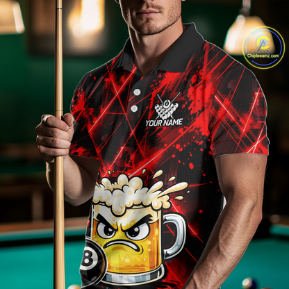 Custom Red Funny Beer Billiard Shirt for Men Billiard Jersey 8 Ball Pool Shirt Outfit BHT23