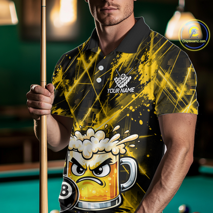 Custom Yellow Funny Beer Billiard Shirt for Men Billiard Jersey 8 Ball Pool Shirt Outfit BHT23