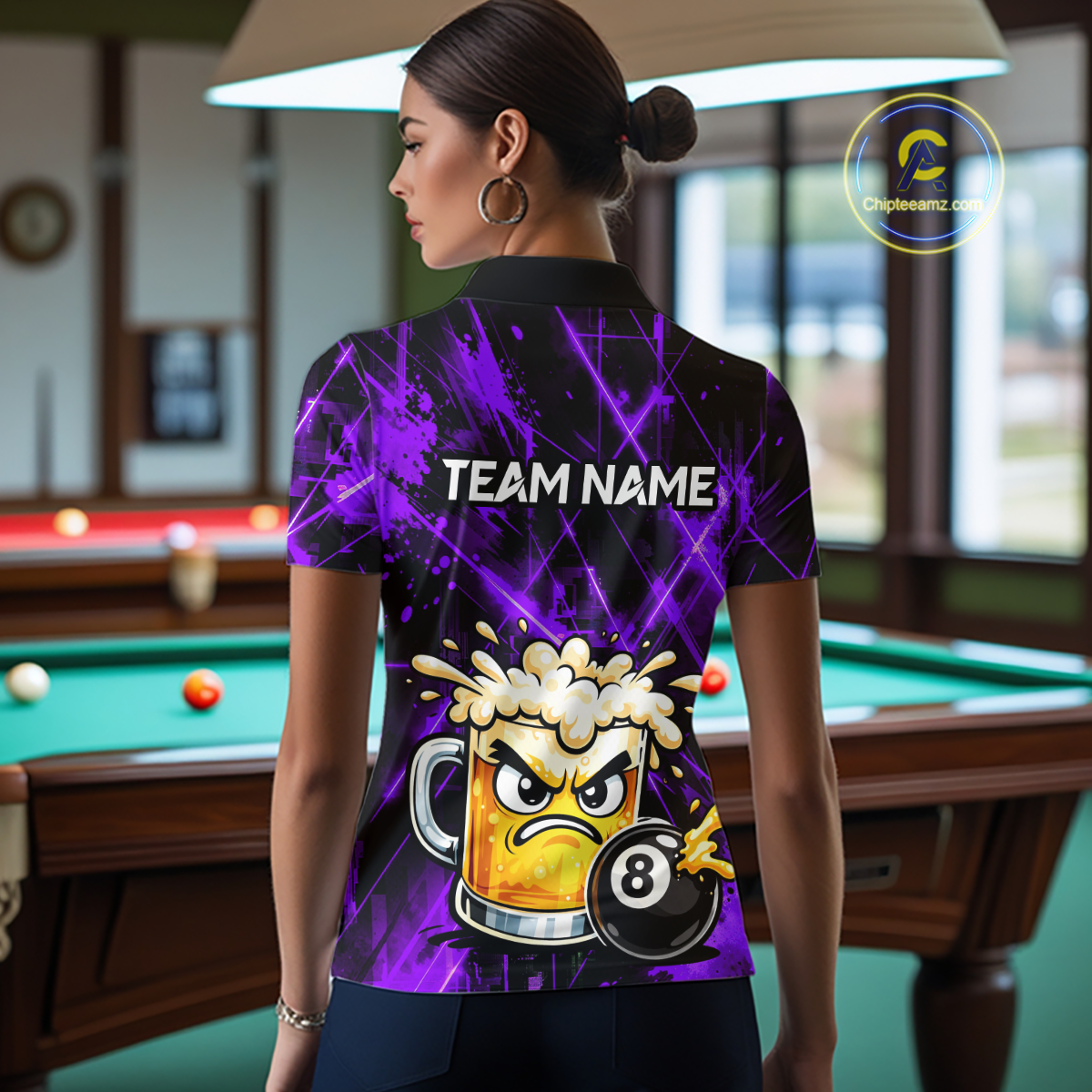 Custom Purple Funny Beer Billiard Shirt for Women Billiard Jersey 8 Ball Pool Shirt Outfit BHT23