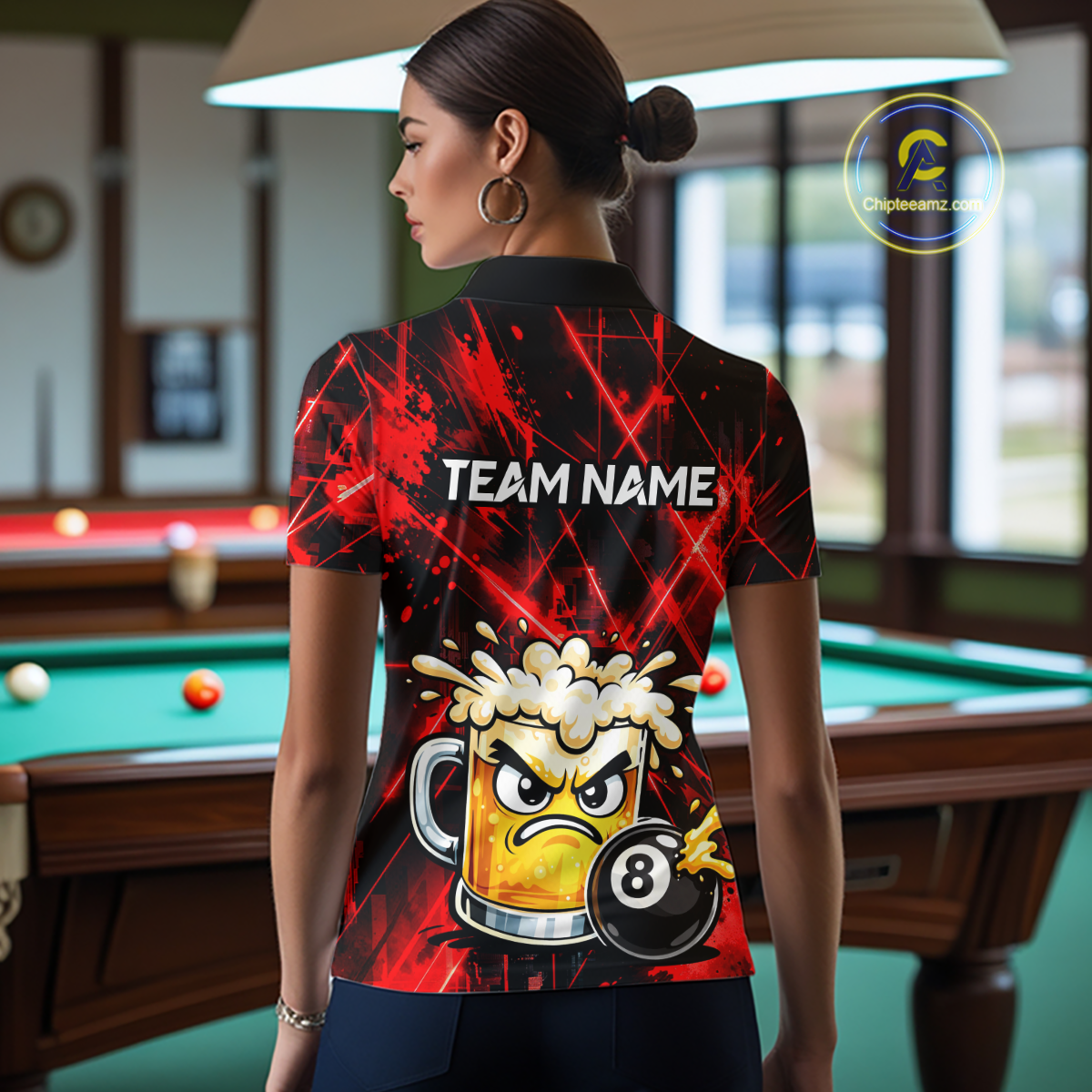 Custom Red Funny Beer Billiard Shirt for Women Billiard Jersey 8 Ball Pool Shirt Outfit BHT23