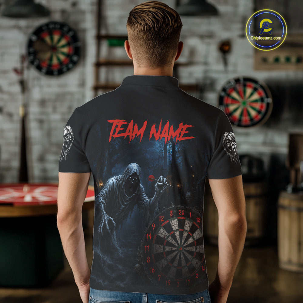 Custom Red Dart Polo Shirt for Men Grim Reaper Throwing Darts Dark Gothic Dart Jersey DHT51