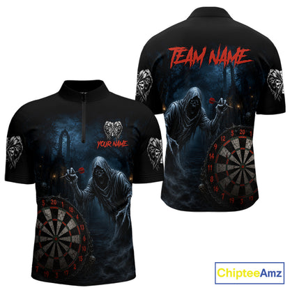 Custom Red Dart Polo Shirt for Men Grim Reaper Throwing Darts Dark Gothic Dart Jersey DHT51