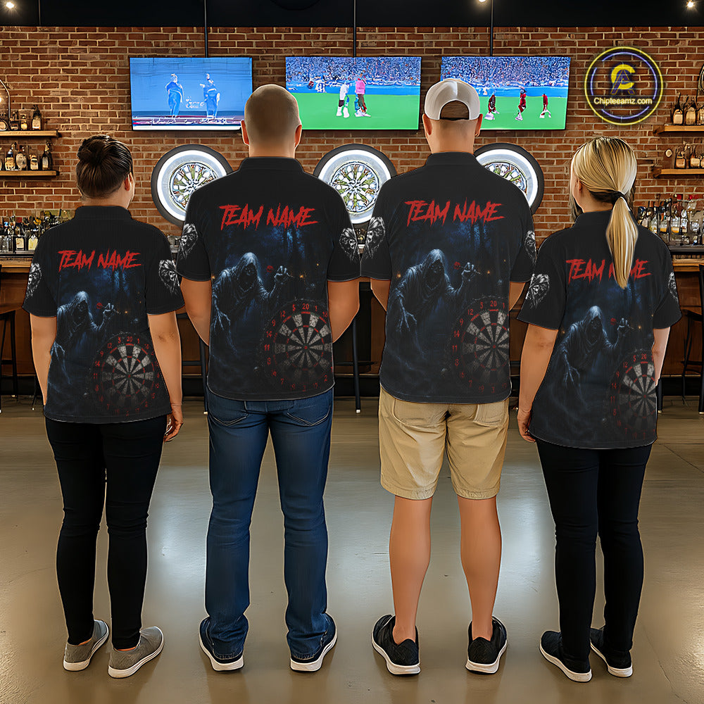 Custom Red Dart Polo Shirt for Men Grim Reaper Throwing Darts Dark Gothic Dart Jersey DHT51