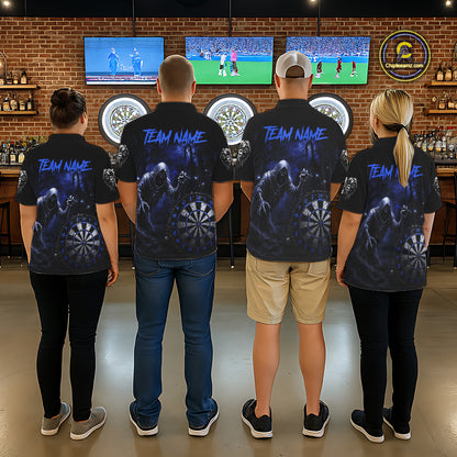 Custom Blue Dart Polo Shirt for Men Grim Reaper Throwing Darts Dark Gothic Dart Jersey DHT55