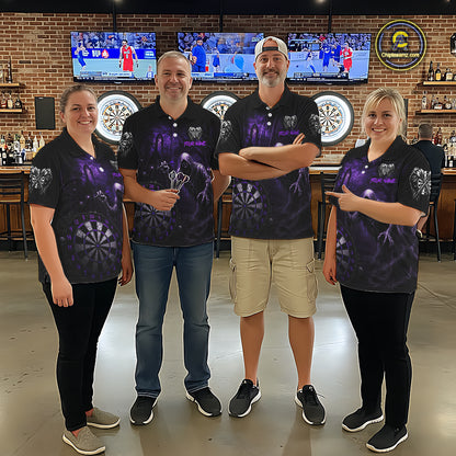 Custom Purple Dart Polo Shirt for Men Grim Reaper Throwing Darts Dark Gothic Dart Jersey DHT55